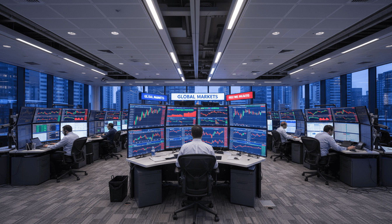 Modern trading environment with financial data displays and professional atmosphere